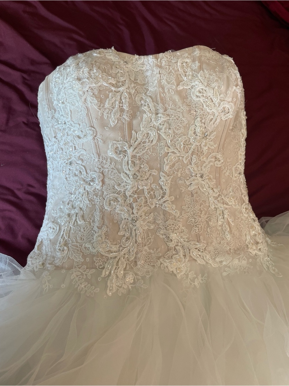 Oleg Cassini Strapless Ivory Ball Gown Wedding Dress - Picture 4 of 13